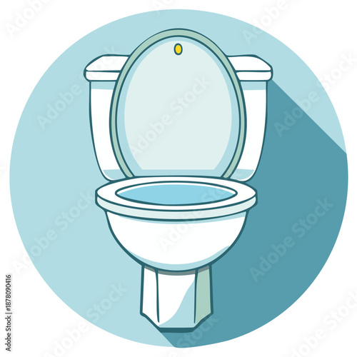 Modern flat design icon illustration of a clean white toilet with an open lid and water