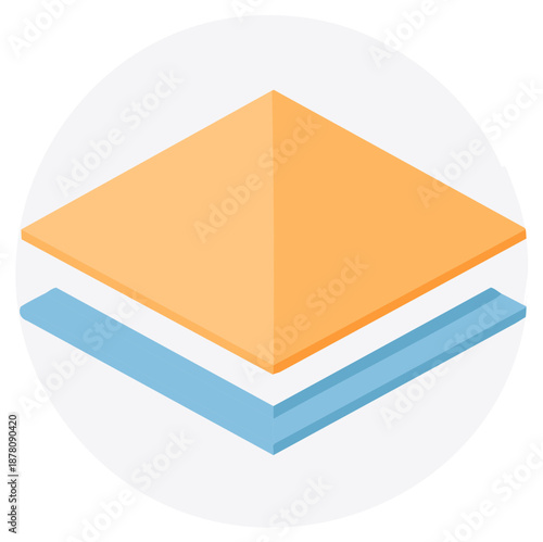Abstract geometric layers with orange and blue panels in isometric view