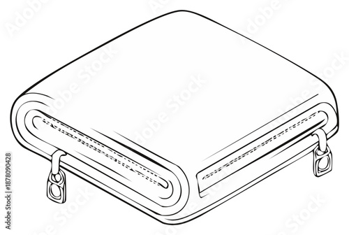 Isometric line art illustration of a folded and zipped portable cushion or mattress