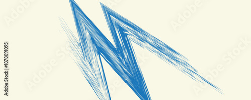 Grunge grainy blue brush stroke with spray texture. Hand drawn distress damaged vintage banner with zigzag bold line. Rough thick brush stroke texture. Spray paint effect vector background.