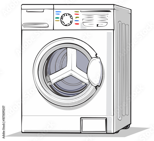 Modern Front Load Washing Machine Illustration Clean Laundry Appliance for Garments Cleaning in Residential Home