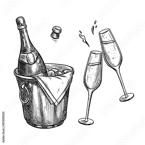 champagne bottle and glasses