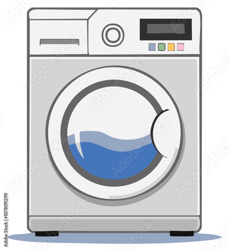 Front Load Washing Machine with Water, Laundry Appliance, Housework Equipment Illustration