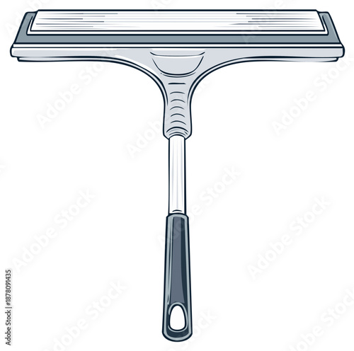 Window Squeegee Illustration, Cleaning Tool with Handle, Vector Art, Isolated Object.