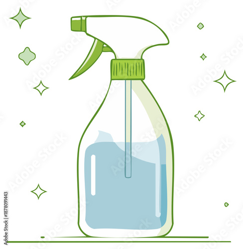 Vector illustration of a spray bottle for cleaning concept with a green accent.