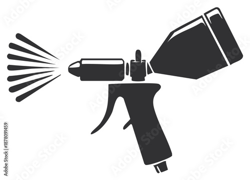 Graphic illustration of a spray gun spraying liquid or paint, isolated design element