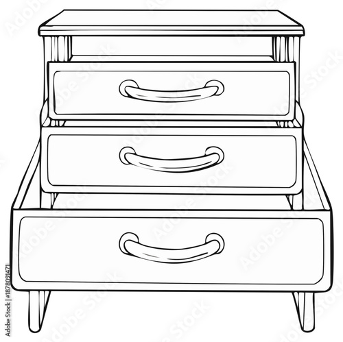 Chest of drawers simple line drawing for home interior design, outline furniture piece with drawers