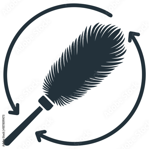 Feather duster icon with rotating arrows representing cleaning or dust removal process