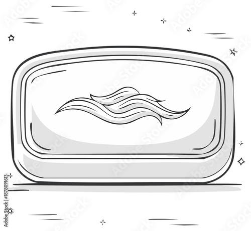 Bar of soap outline sketch illustration, hygiene care product for clean hands with beautiful hair
