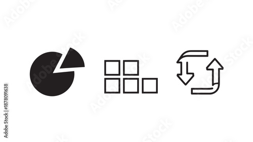 Data Analysis Icons in Minimalist Style with Simple Black Lines on White Background for Infographic Design