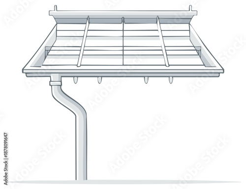 Illustration of roof gutter drainage system and roof architecture. Detailed house drainage and design, isolated.