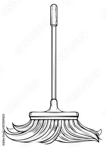 Illustration of a Simple Broom Cleaning Tool with Long Bristles for Floor Cleaning
