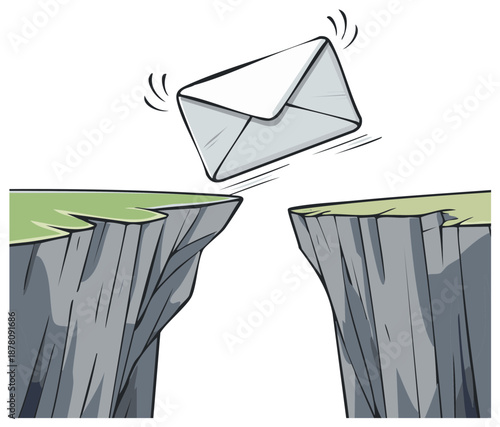 Envelope falling from a cliff edge illustration