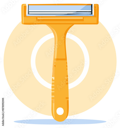 Stylized Yellow Razor Tool with Blue Blade, Grooming Instrument for Shaving, Modern Design, and Home Hygiene