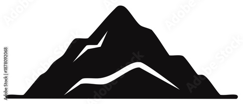 Bold black silhouette of a majestic mountain peak with sharp contours and crevices