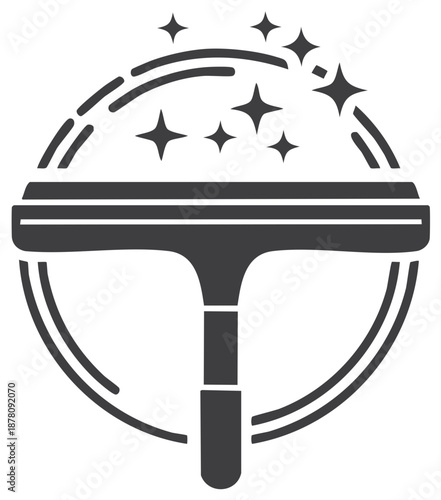 Squeegee cleaning service icon. Sparkling symbol with shiny stars design.
