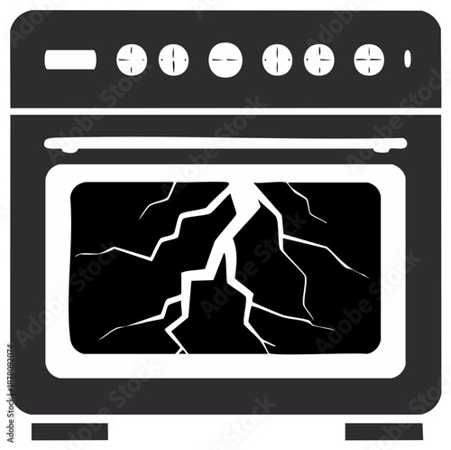 Damaged Oven Door Glass with Cracks Cooking Appliance Problems Vector