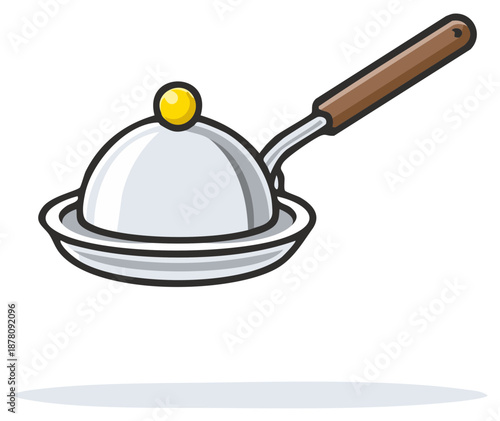 Illustration of a covered skillet on white background stylized kitchen element