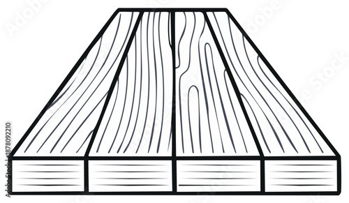 Stylized wooden barn or shed with natural wood grain texture and simple outline design