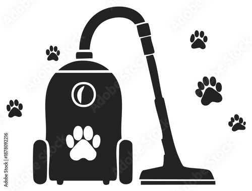 Black and White Vacuum Cleaner with Pet Paw Prints for Cleaning Pet Hair Illustration