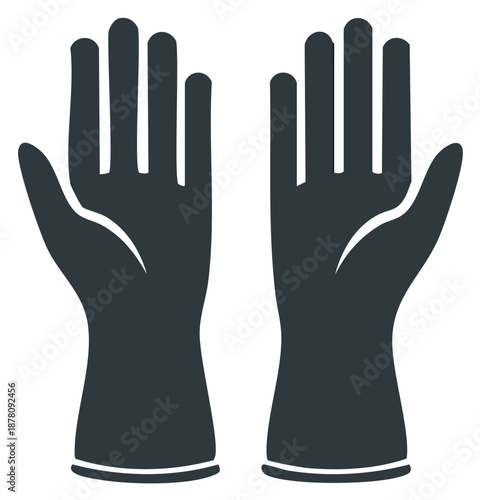 Pair of Dark Gray Rubber Gloves Standing Open Showing Fingers and Palms