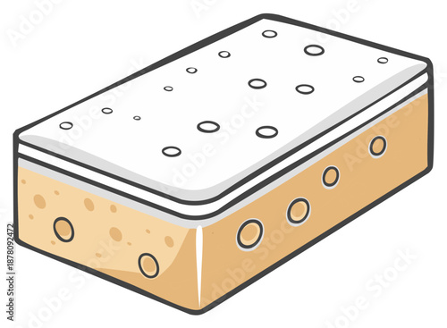Illustrated block of cheese with holes and creamy white top layer