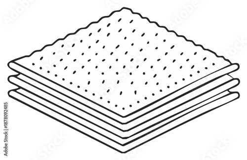Stack of square crackers with dotted pattern and wavy edges drawn in black and white line art