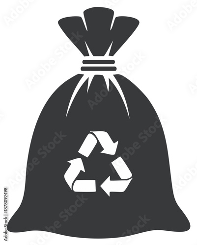 Black Garbage Bag with Recycling Symbol Icon for Environmental Waste Disposal