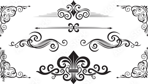 Collection of elegant black vintage ornamental dividers vector design eps