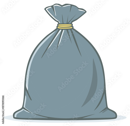 Sealed Refuse Sack: Isolated, Grey Trash Bag Tied at Top for Disposal or Cleanup