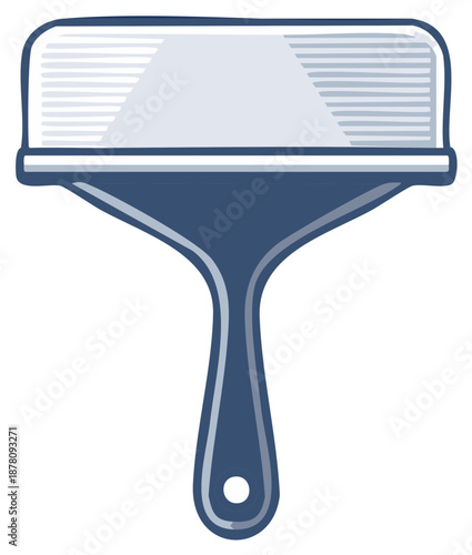 Blue and grey drawing of a squeegee, a cleaning tool isolated, close up.