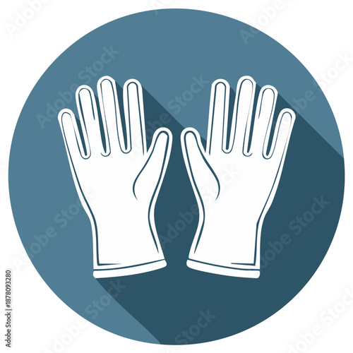 Pair of White Cleaning Gloves Flat Design Icon with Blue Circle Background