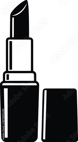 Black silhouette icon of cosmetic lipstick product with cap open revealing angled tip for makeup application isolated on white