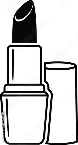 Lipstick line icon with solid cosmetic bullet and open cap tube showing makeup applicator for beauty routine and skin care