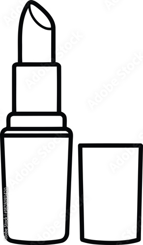 Outline drawing of open lipstick tube showing internal applicator and separate cap for cosmetic shop labels and web icons