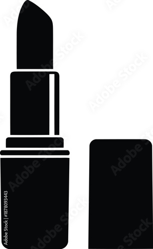 Solid black lipstick icon isolated on transparent background for beauty and cosmetic products advertising