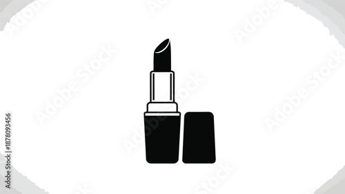 Black lipstick icon with cap removed, simple solid design, isolated on ripped transparent background, graphic element