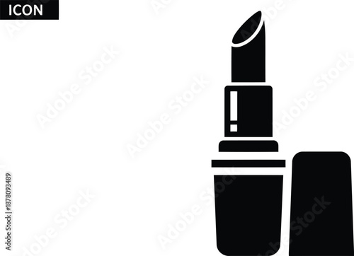Icon of black lipstick with cap removed, isolated on transparent background, simple graphic design, make up element