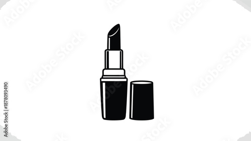 Black silhouette icon of an open lipstick tube with a slanted bullet shape ready for makeup application on a transparent background