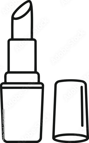 Outline drawing icon of open lipstick tube cosmetic product black line art makeup beauty care fashion accessory
