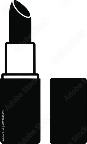 Black silhouette icon of open lipstick tube and cap cosmetic product makeup beauty care fashion style accessory