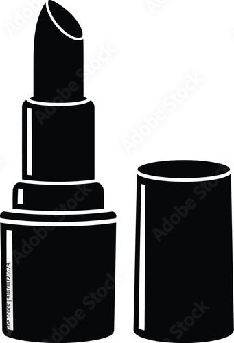 Black solid lipstick cosmetic item with removed cap illustration for makeup application and beauty routines