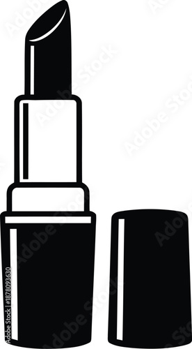 Outline drawing of lipstick makeup applicator with detached cover in minimalist black line art style vector