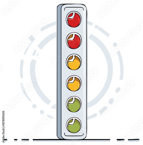 Vertical status indicator light with red yellow and green signals cartoon illustration