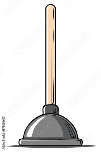Plunger Cartoon Illustration Isolated on White Metal and Wood Handle for Home Repairs Plumbing Fixtures