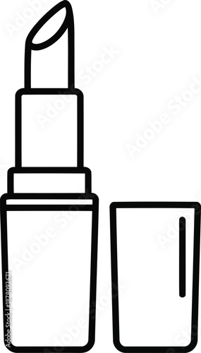 Minimalist outline icon of open lipstick tube with cap for makeup and beauty design projects isolated on transparent background