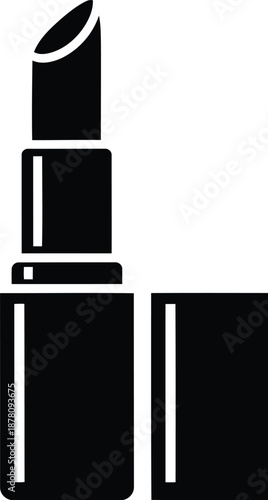 Thick bold black silhouette icon representing open lipstick tube with separate cap for makeup design projects