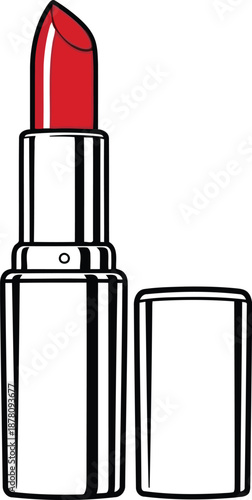 Cosmetic lipstick makeup product with red color tip and black container isolated on transparent background vector illustration