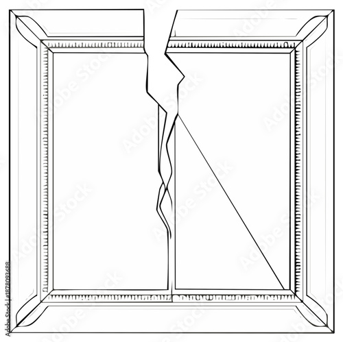 Broken Picture Frame Outline Illustration Isolated on White