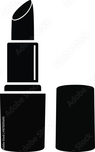 Cosmetic product for lip beauty in a simple black silhouette with the cap removed, isolated on a transparent background
